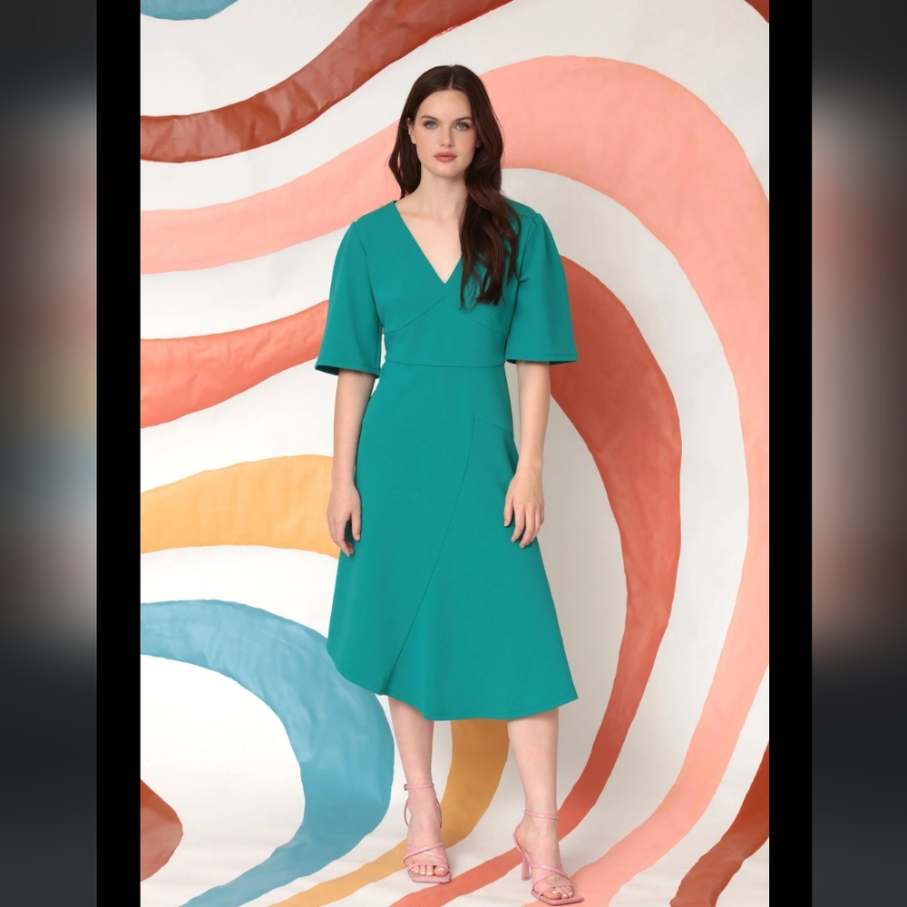 Donna Morgan Midi Wrap Style Day Dress - Picture 5 of 8